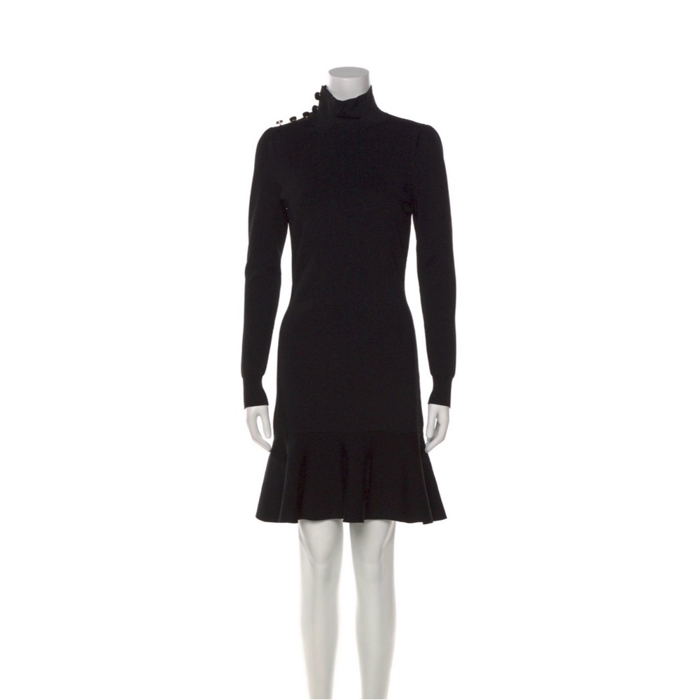 Veronica Beard Turtleneck Knee Length Knit Black Dress